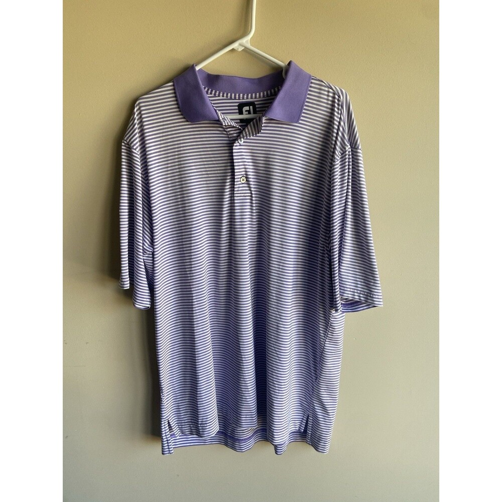 Footjoy FJ Striped Golf Polo Shirt Performance Logo Top Mens XLPurple S Sleeve